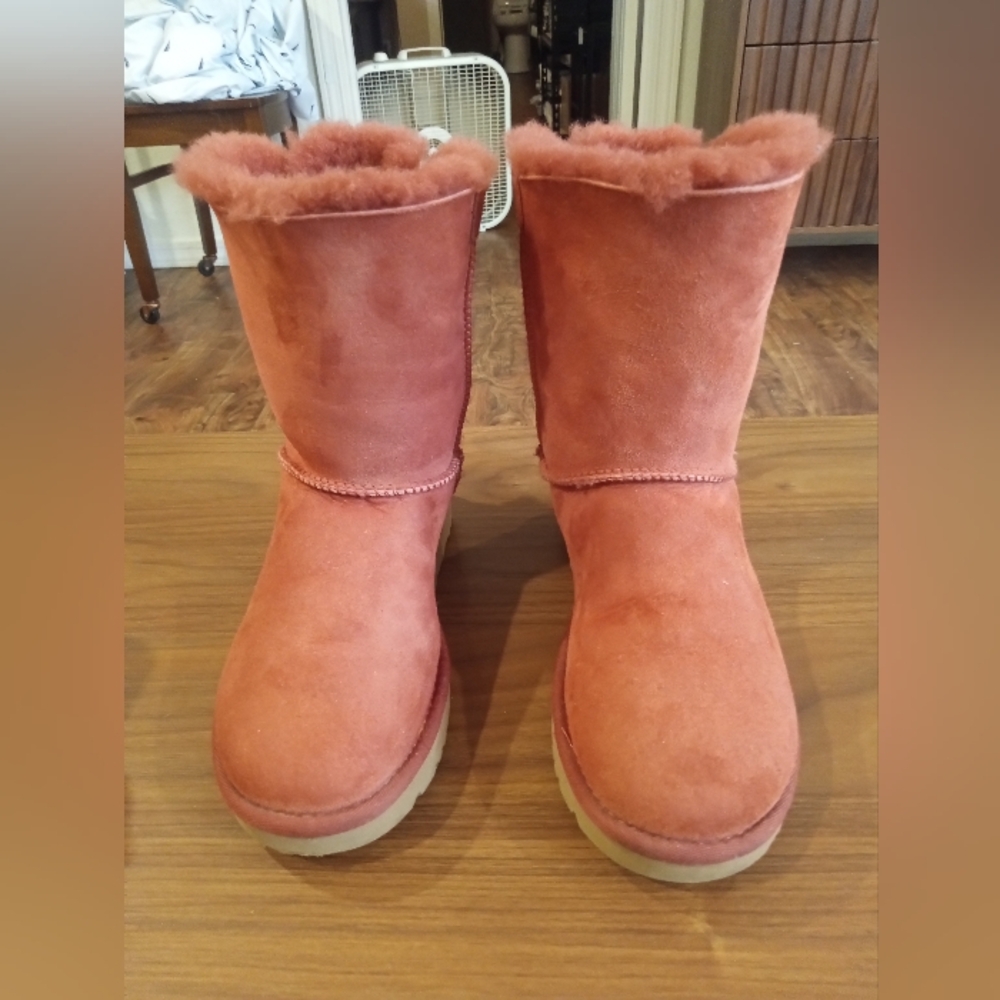 Ugg Boots Bailey Bow Suede Shearling Boots in Dusty Rose